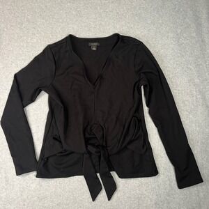 Halogen Women's Black Tie-Front Blouse Size M Stretch Knit Holiday Dressy‎